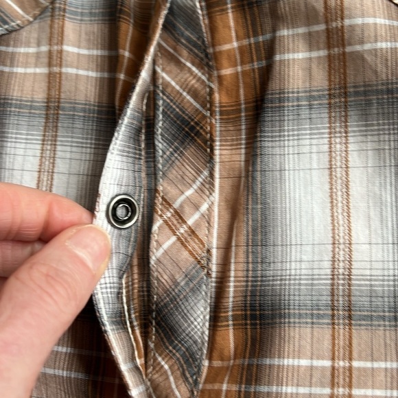 Harley Davidson Short Sleeve Brown Plaid Snap Button Down Blouse - Picture 7 of 9